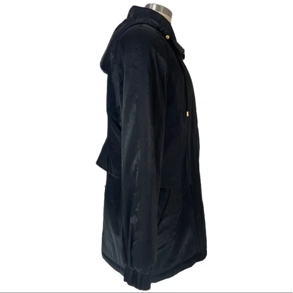 Black Hooded Jacket Warm Medium Weight Dressy Jacket Shimmer Black Fabric